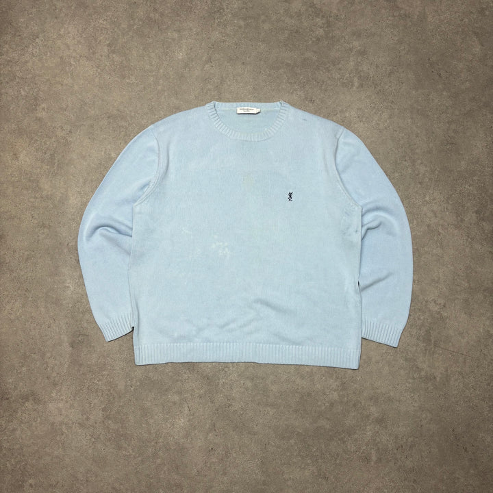 Vintage Yves Saint Laurent Baby Blue Heavy Knitted Sweater (L)