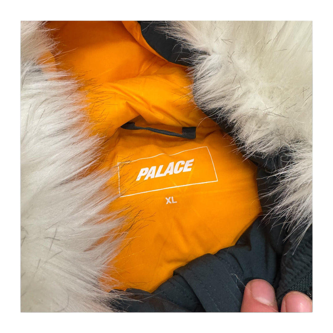 Palace P-3B Dark Green Puffer Parka Fur Hood Jacket (XL)