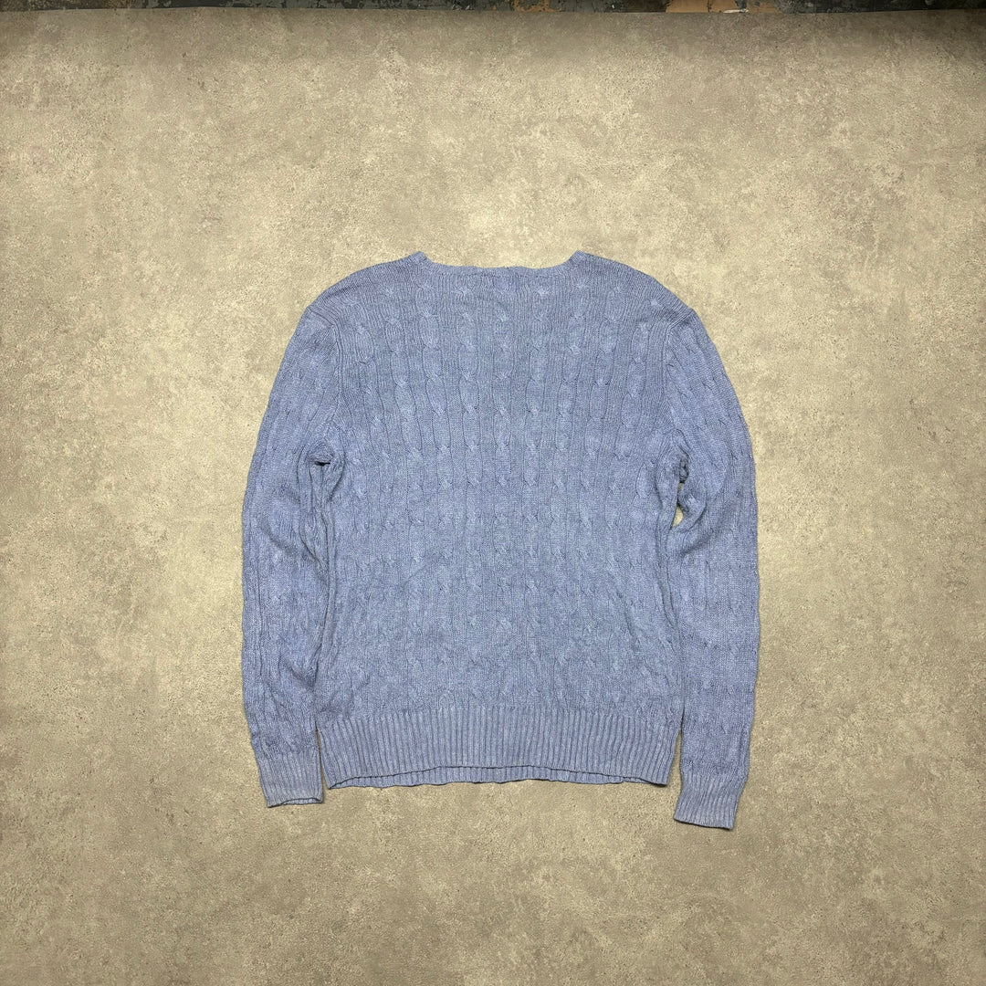 Vintage Polo Ralph Lauren Blue Cable Knit Jumper (L)