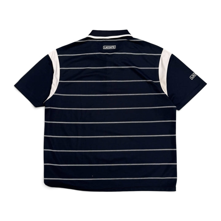 Lacoste Sport Navy & White Stripy Polo Shirt (XL)