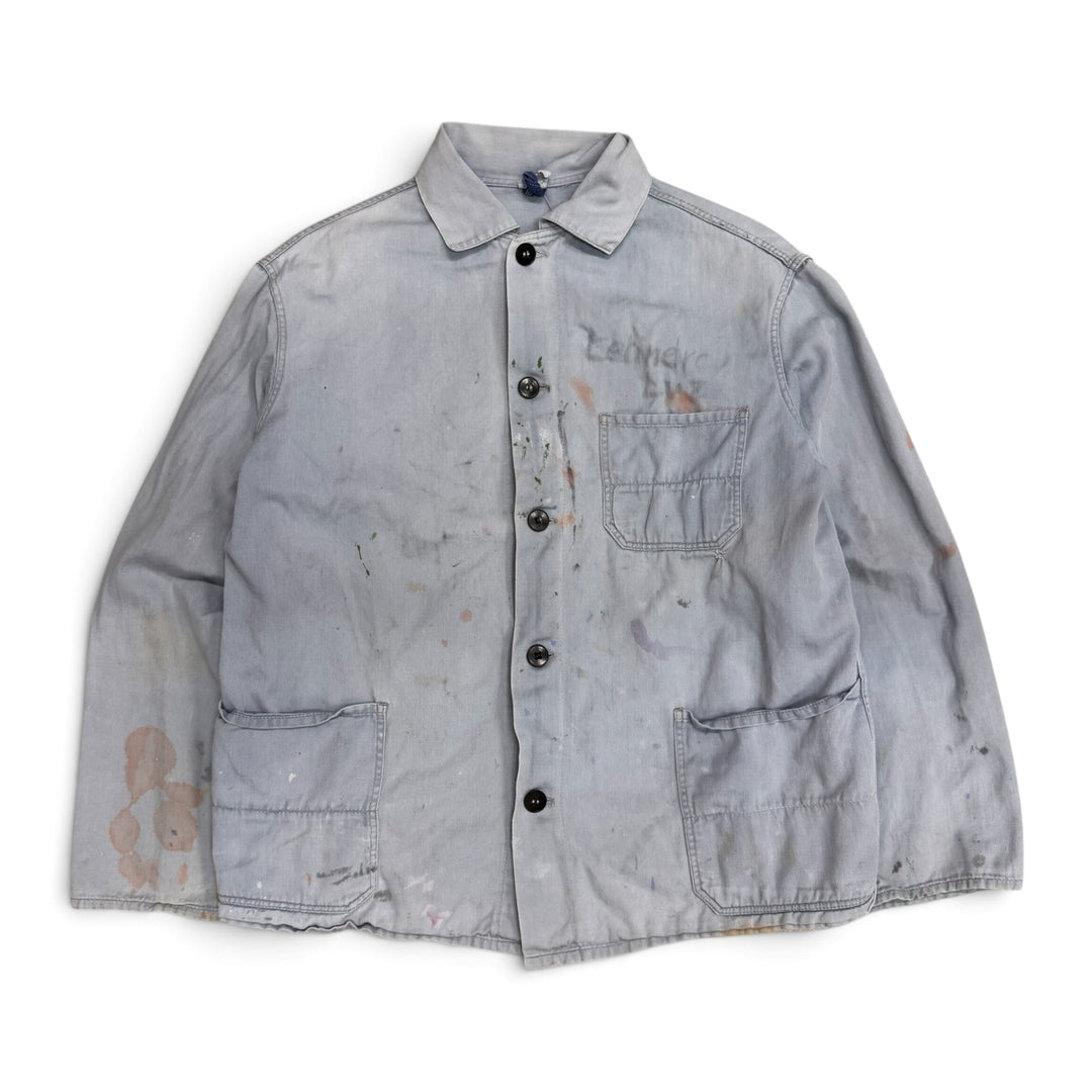 Vintage Distressed Faded Light Blue French Chore Jacket (S)