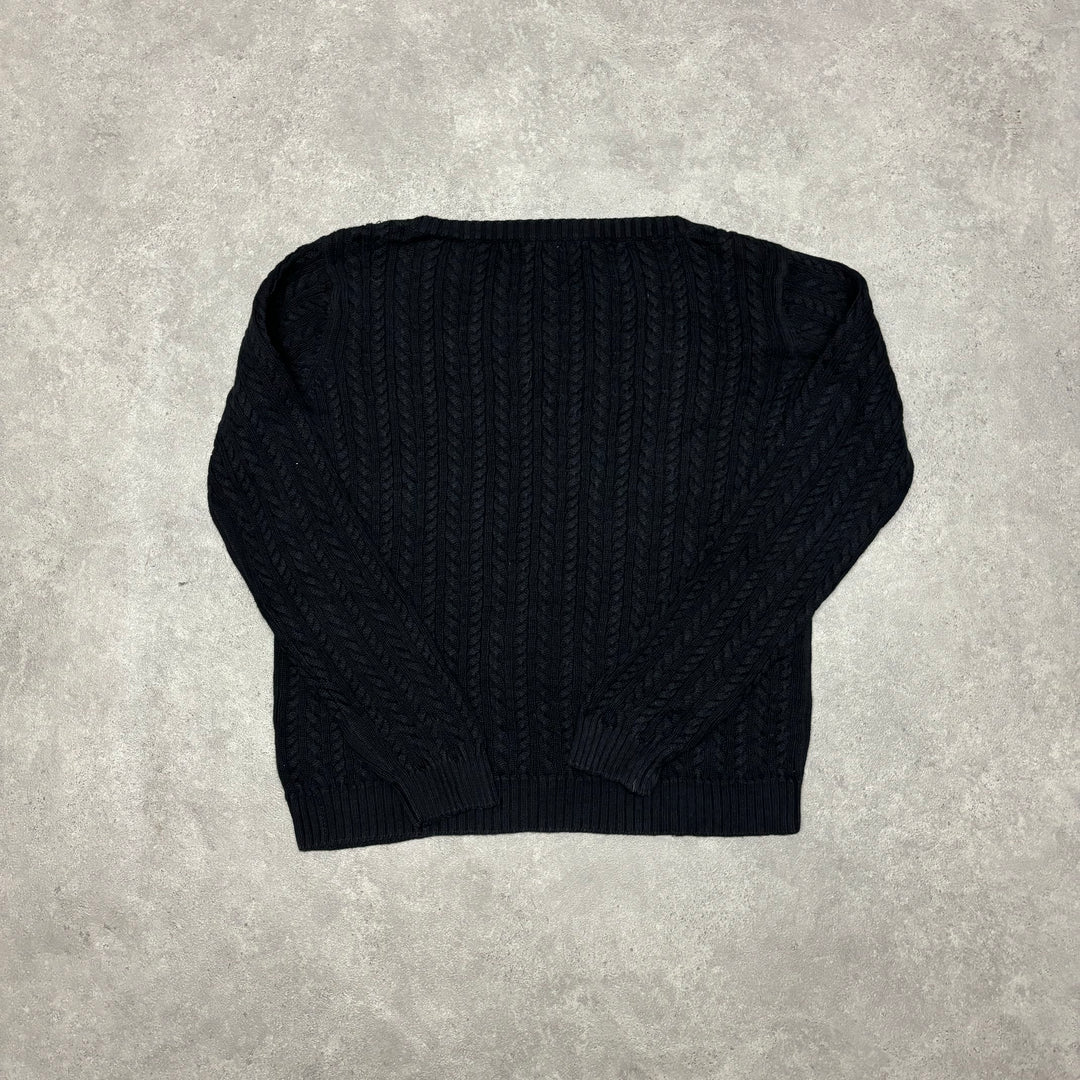 Vintage Polo Ralph Lauren Black Cable Knitted Sweater (Women's L)