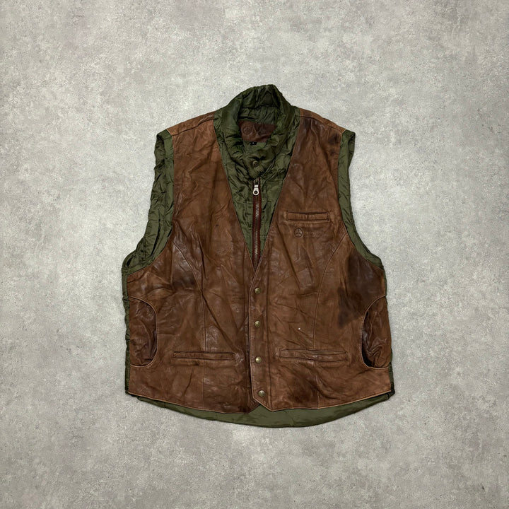 Vintage Mercedes-Benz Green & Brown Leather Gilet (L)