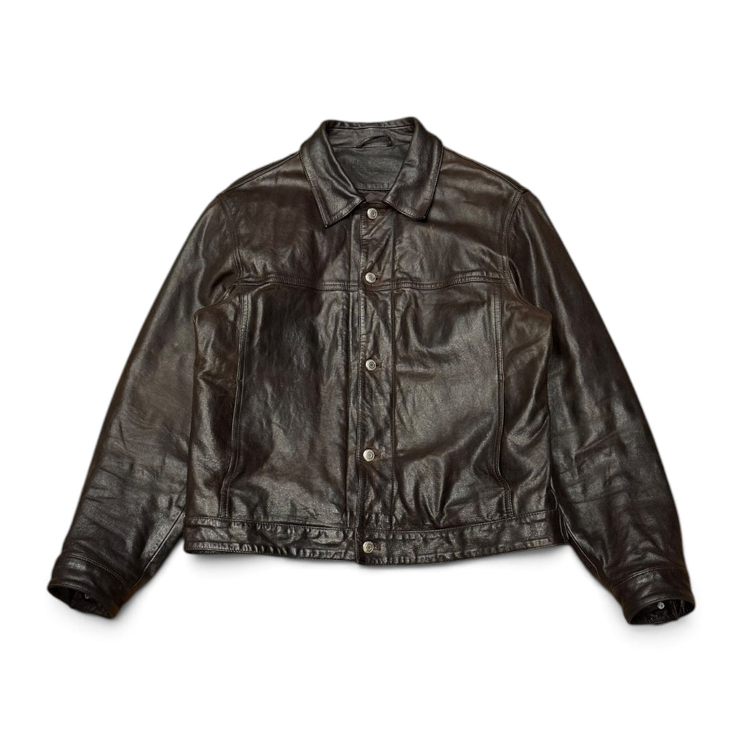 Study Trucker Dark Brown Leather Jacket (M)