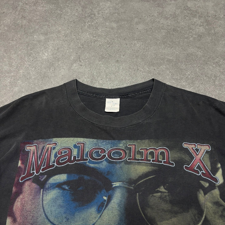 Rare Vintage Malcolm X & Betty Shabazz Washed Black Graphic T-Shirt (L)