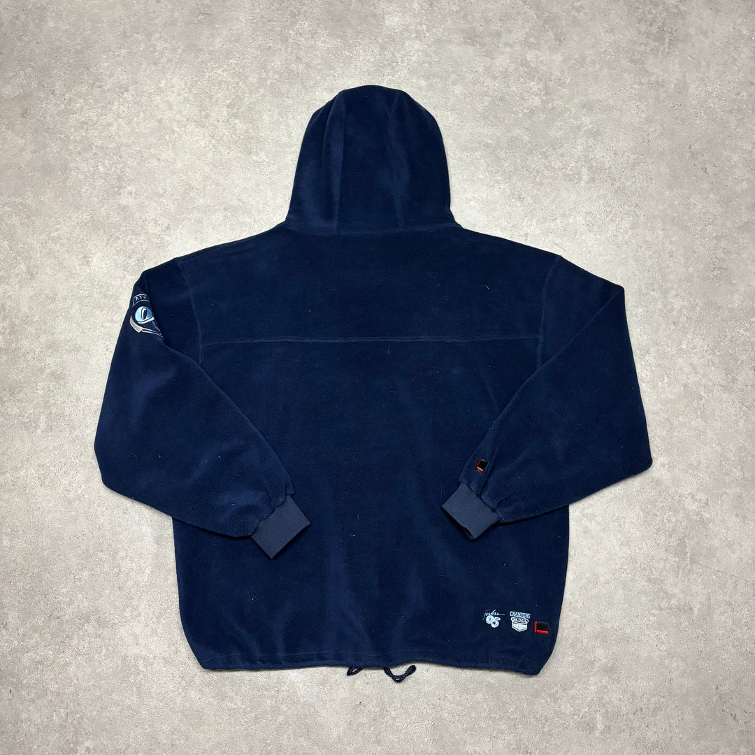 Vintage Fubu Navy Fleece Spell Out Pullover Hoodie (XXL)