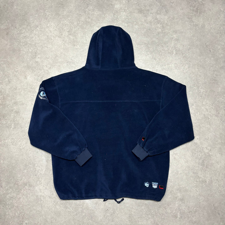 Vintage Fubu Navy Fleece Spell Out Pullover Hoodie (XXL)