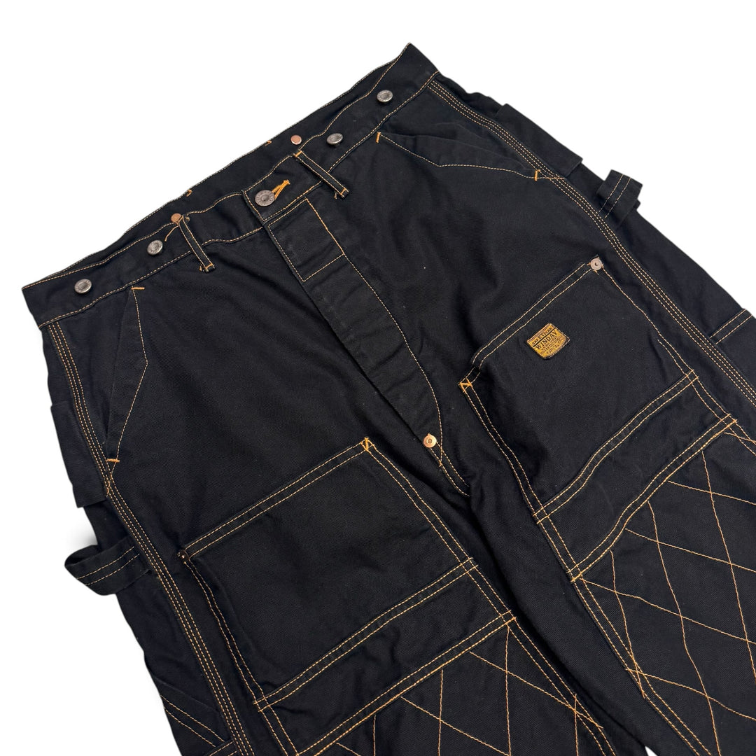 Kapital Black Denim Double Knee Contrast Stitching Trousers (32)