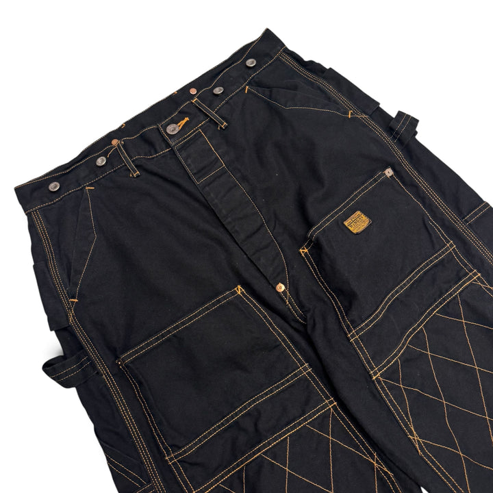 Kapital Black Denim Double Knee Contrast Stitching Trousers (32)
