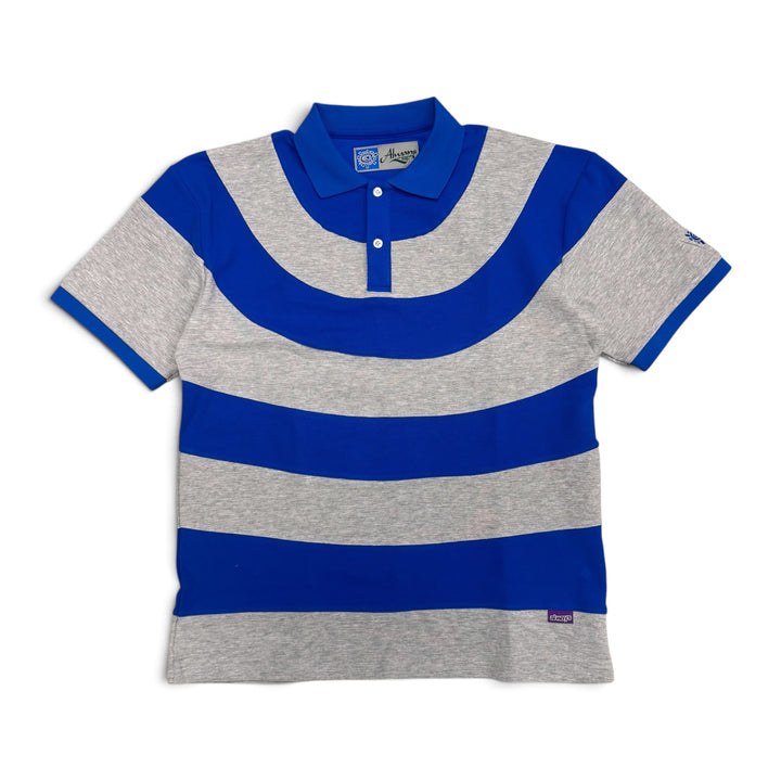 Always Do What You Should Do Curved Stripe Polo Shirt Blue and Grey (L)