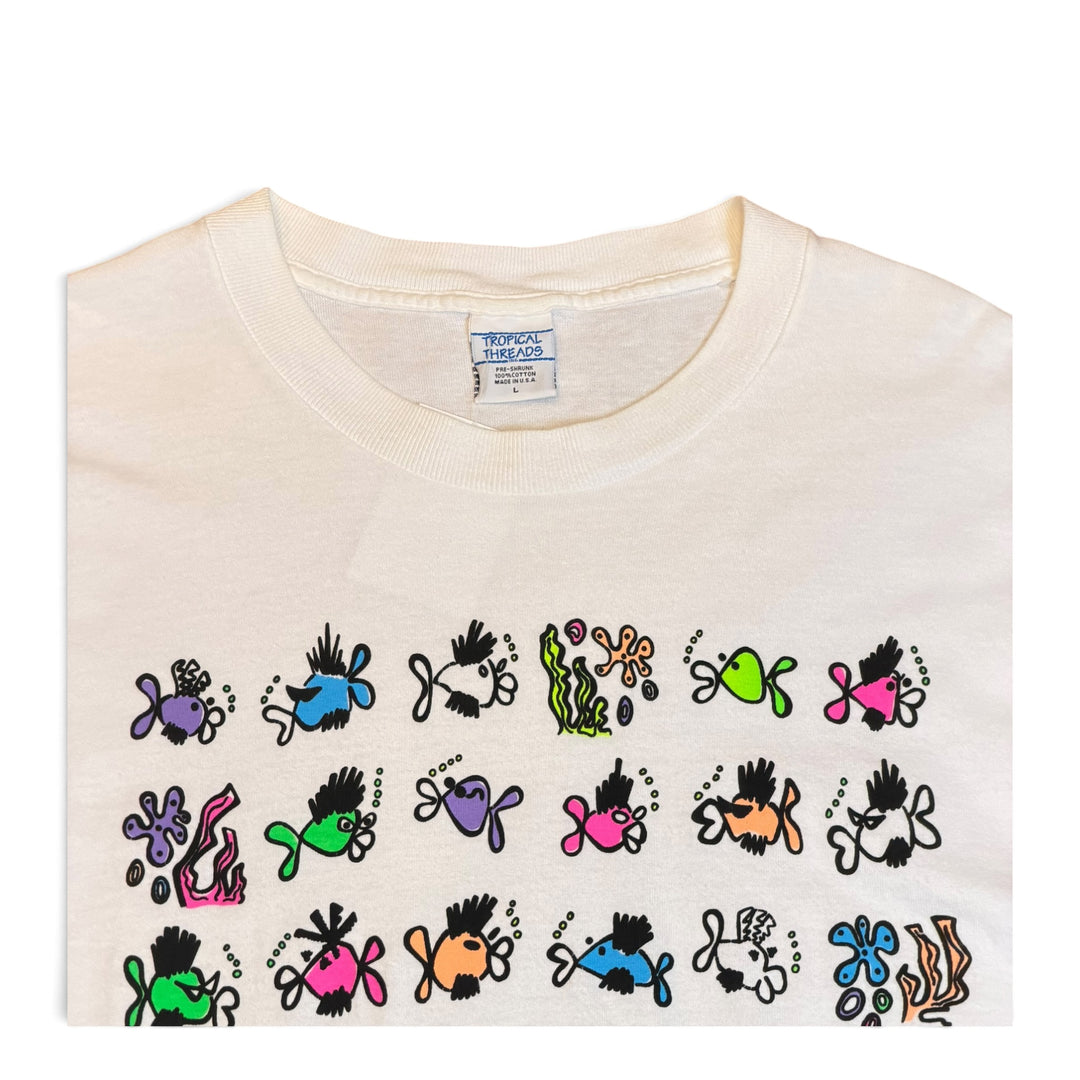 90's Vintage Tropical Threads White Graphic T-Shirt (L)