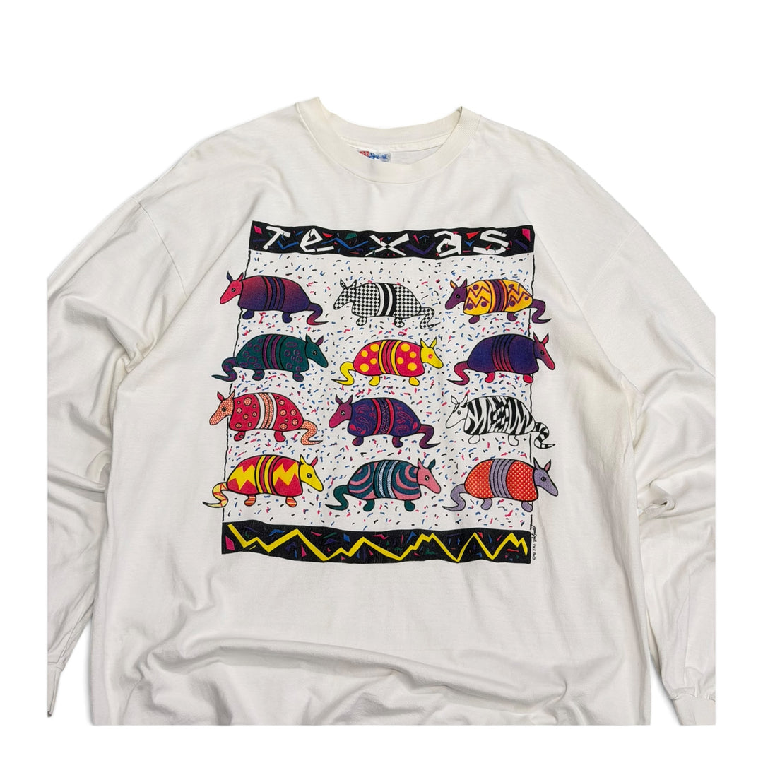 Vintage 90's Texas Graphic Long Sleeve T shirt White (XL)