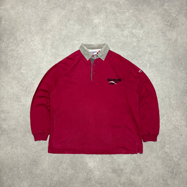 90's Vintage Reebok Burgundy Rugby Shirt (XL)
