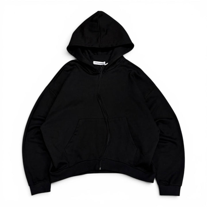 FFFPOSTALSERVICE Curved Zip Up Black Hoodie (L)