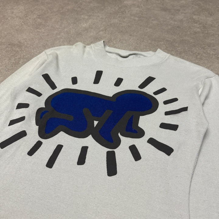 80's Rare Vintage Keith Haring Grey Long Sleeve T-Shirt (S)