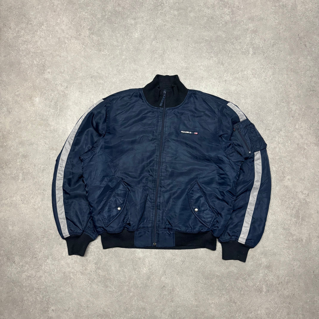 Vintage Polo Jeans Ralph Lauren Navy Bomber Jacket (XL)