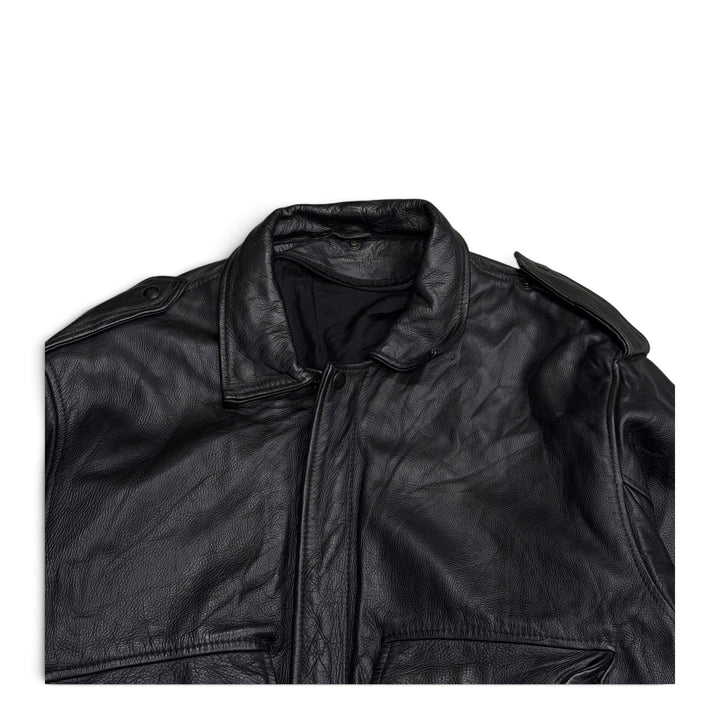Vintage Pilot Style Leather Jacket Black (M)