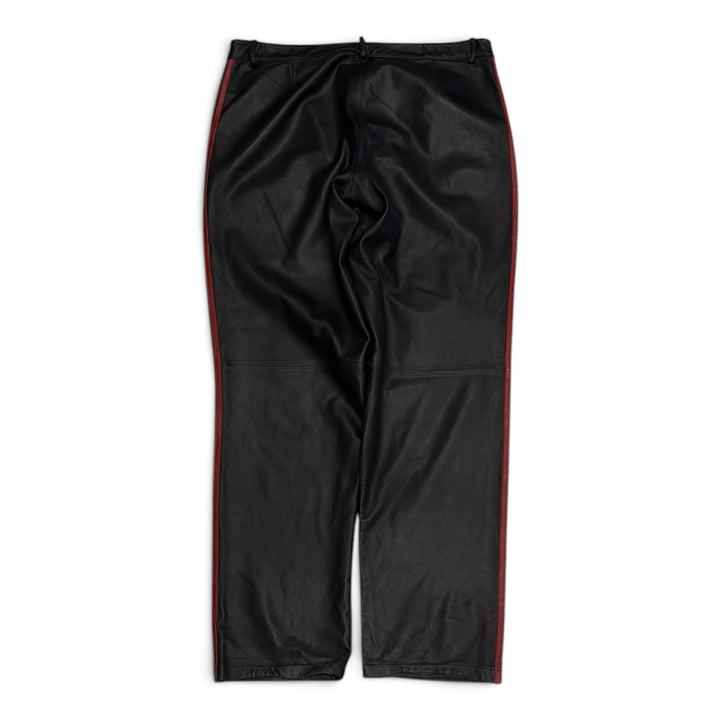 Vintage Adidas Run DMC Black & Red Striped Leather Trousers (XL)