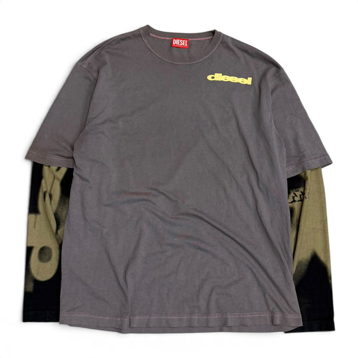 Diesel Top Layered Effect Print Long Sleeve Top Grey (M)