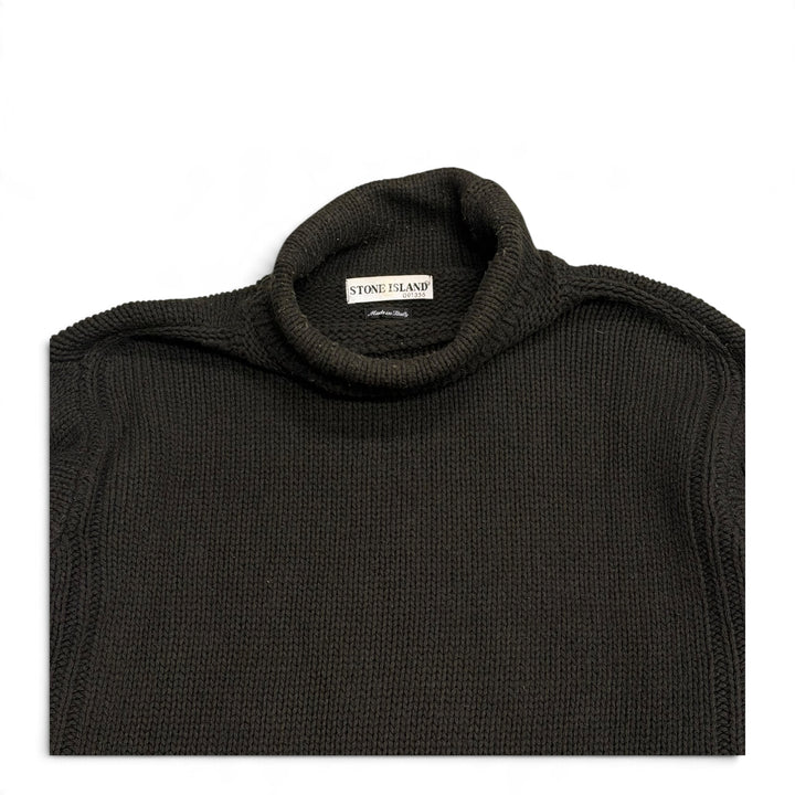 Vintage Stone Island Black Mock Neck Heavy Knitted Sweater (XL)
