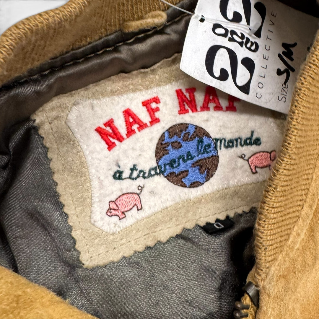 90's Vintage Naf Naf Tan Suede Distressed Bomber Jacket (S)
