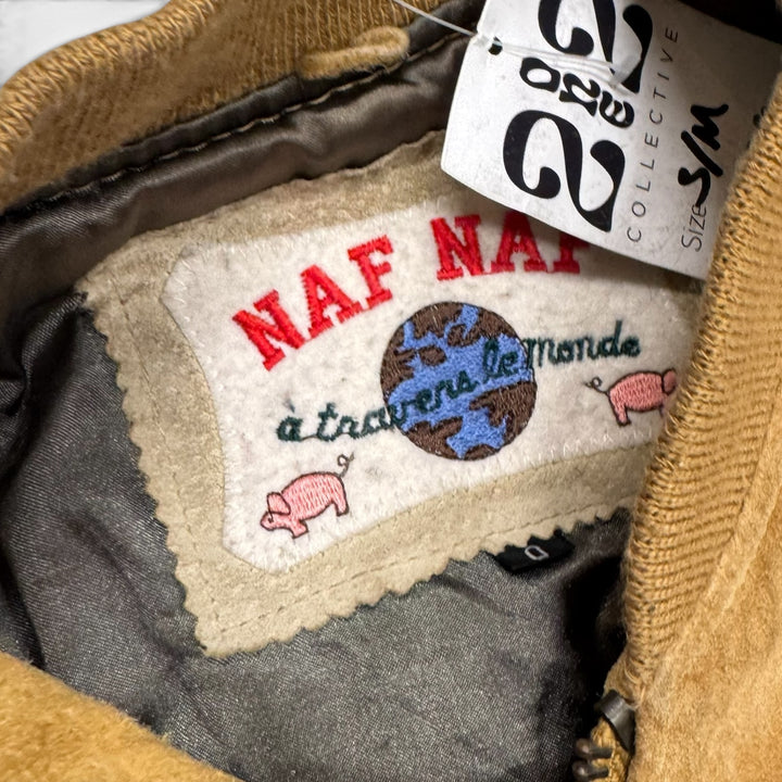 90's Vintage Naf Naf Tan Suede Distressed Bomber Jacket (S)