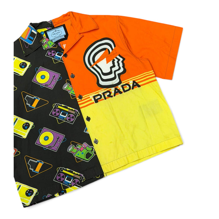 Prada Orange Patterned Bowling Short Sleeve Shirt (M)