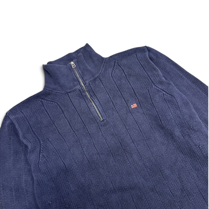 Vintage Polo Ralph Lauren Navy Heavy Knit Quarter Zip Knitted Jumper (L)