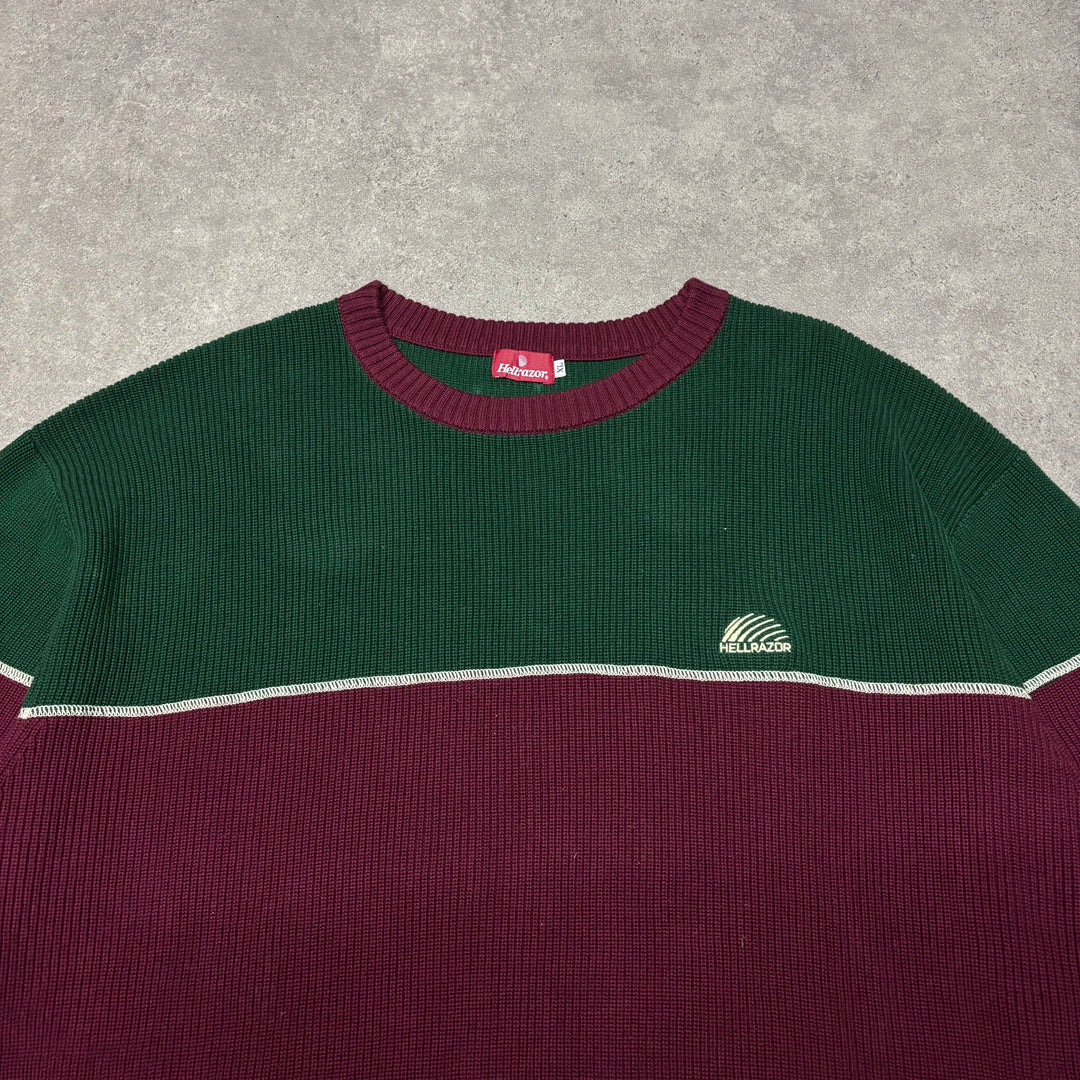 Helrazor Green & Purple Stripe Heavy Knitted Sweater (XXL)