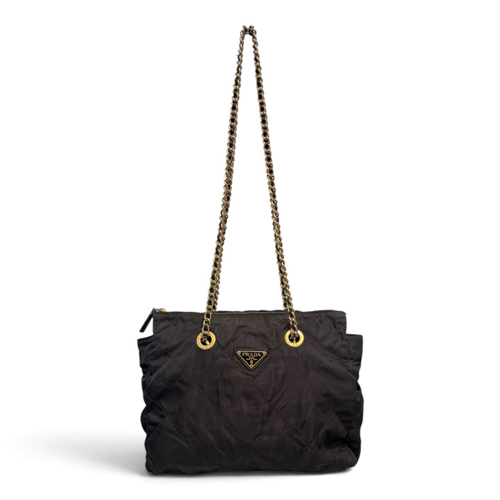 Prada Quilted Chain Shoulder Bag  Tessuto Nylon in Black