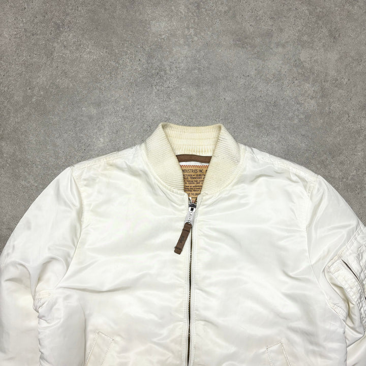 90’s Vintage Alpha Industries White Bomber Jacket (S)