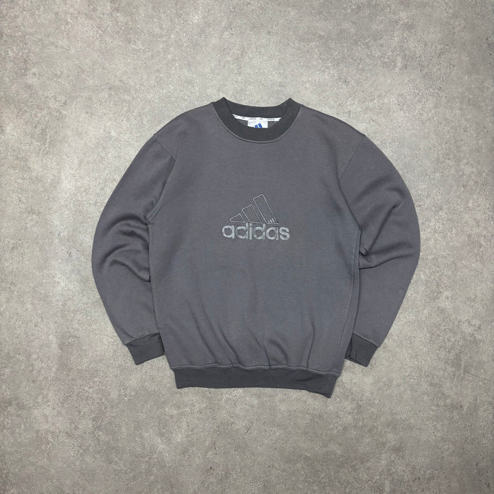 90's Vintage Adidas Grey Spell Out Sweatshirt (S)