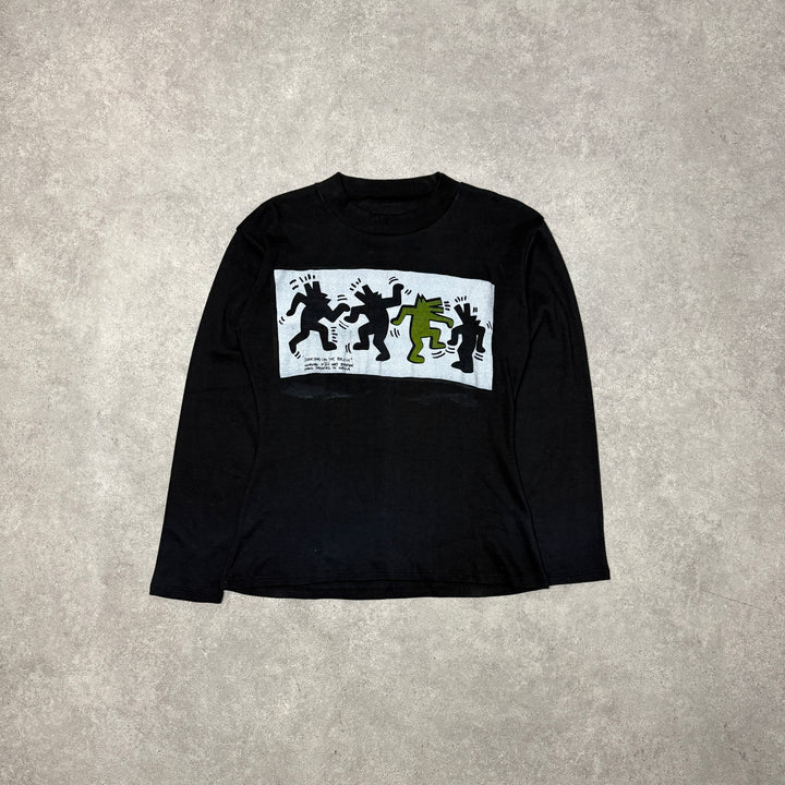 80's Rare Vintage Keith Haring Black Long Sleeve T-Shirt (S)