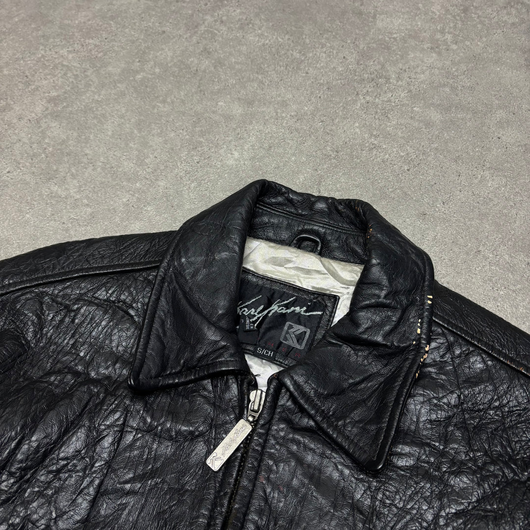 Vintage Karl Karni Black Leather Bomber Jacket (S)