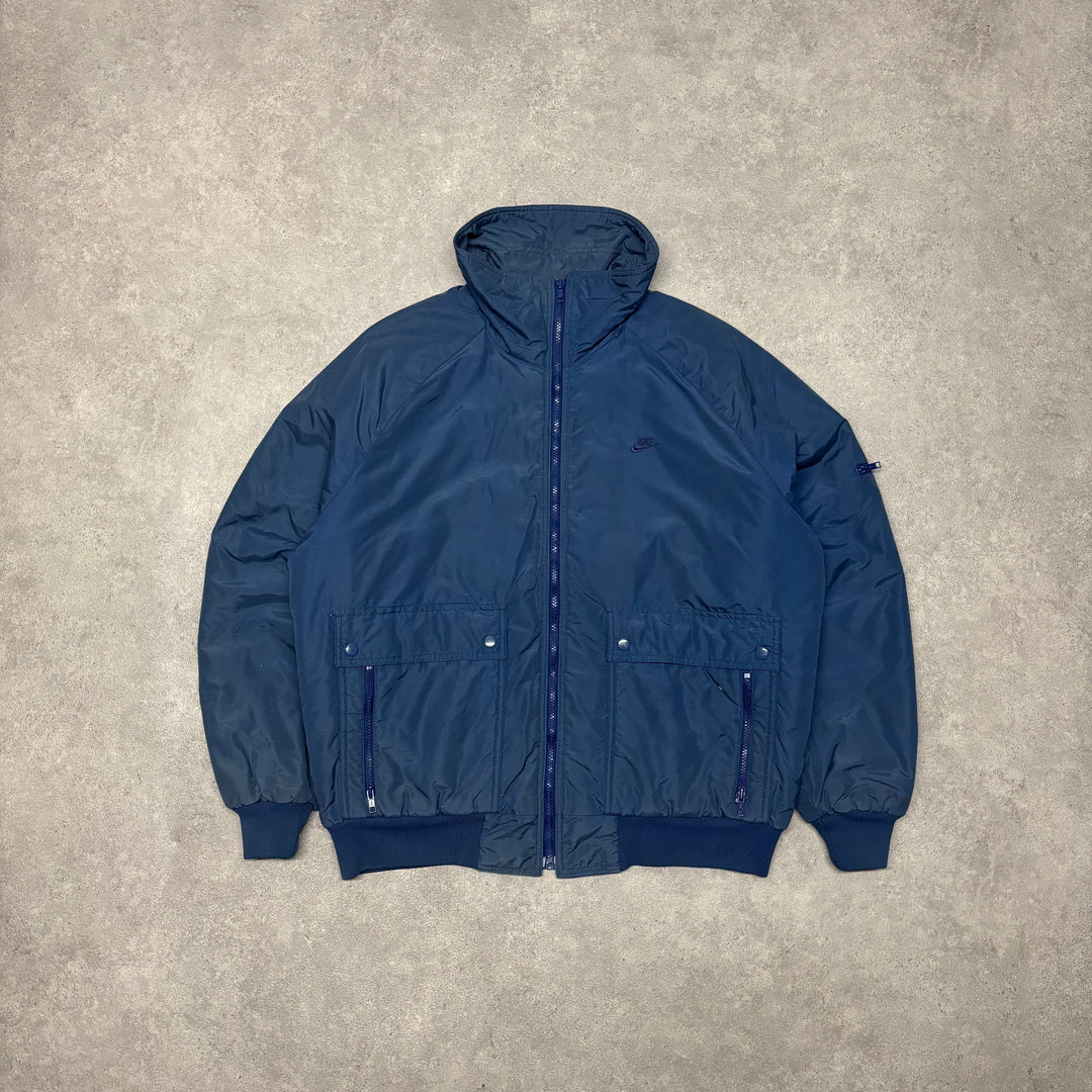 80's Vintage Nike Blue Full Zip Bomber Track Jacket (XL)