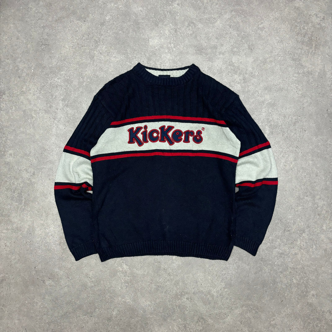 Vintage Kickers Navy Spell Out Knitted Sweater (M)