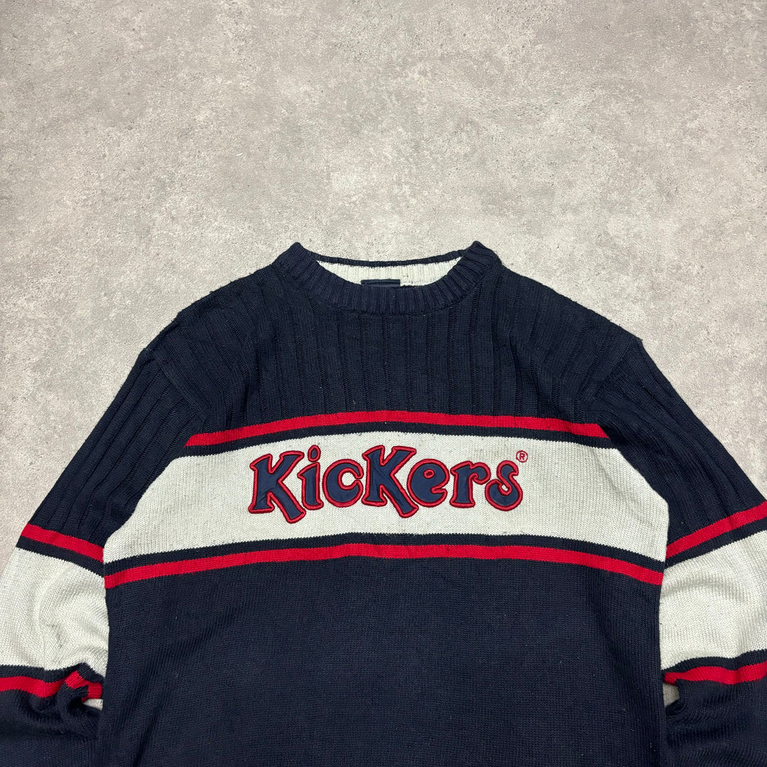 Vintage Kickers Navy Spell Out Knitted Sweater (M)