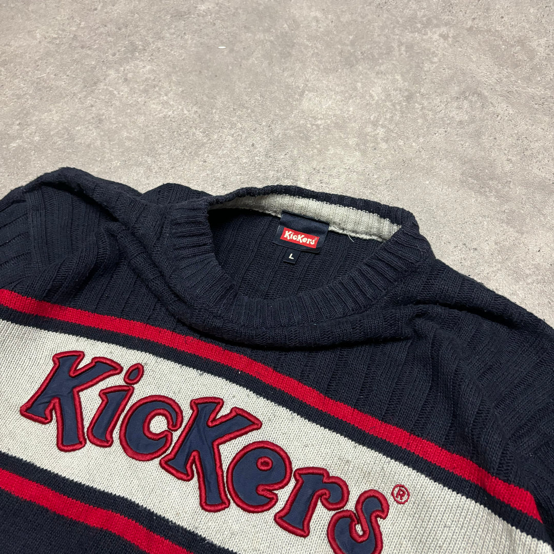 Vintage Kickers Navy Spell Out Knitted Sweater (M)