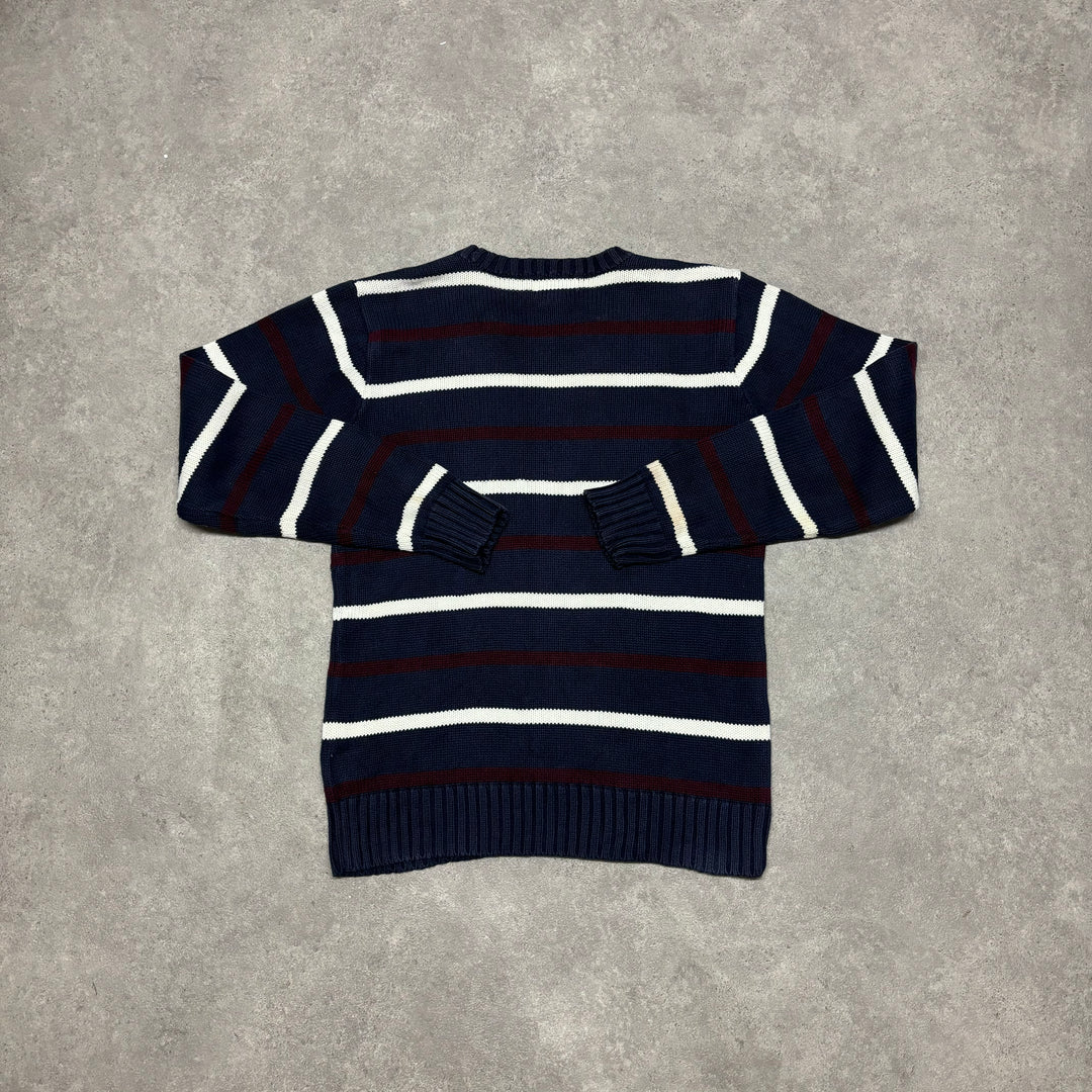 Vintage Polo Ralph Lauren Navy Stripy Heavy Knitted Sweater (S)