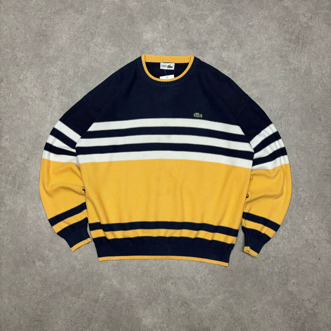 Vintage Lacoste Navy & Yellow Heavy Knitted Jumper (XL)