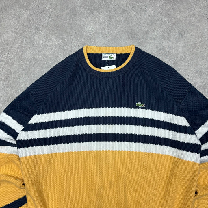 Vintage Lacoste Navy & Yellow Heavy Knitted Jumper (XL)