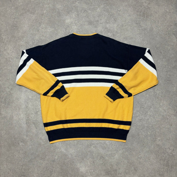 Vintage Lacoste Navy & Yellow Heavy Knitted Jumper (XL)