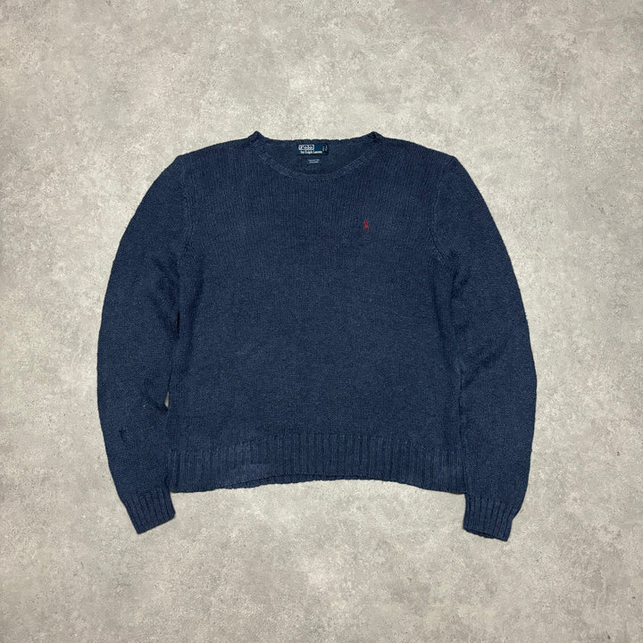 Vintage Polo Ralph Lauren Blue Heavy Knitted Sweater (XL)