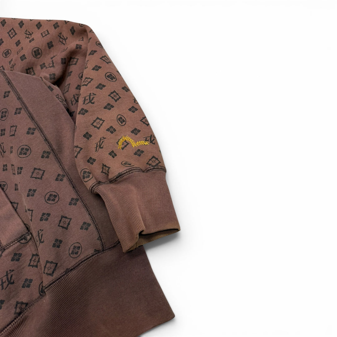 Evisu Monagram Pattern Pullover Hoodie Brown (L)