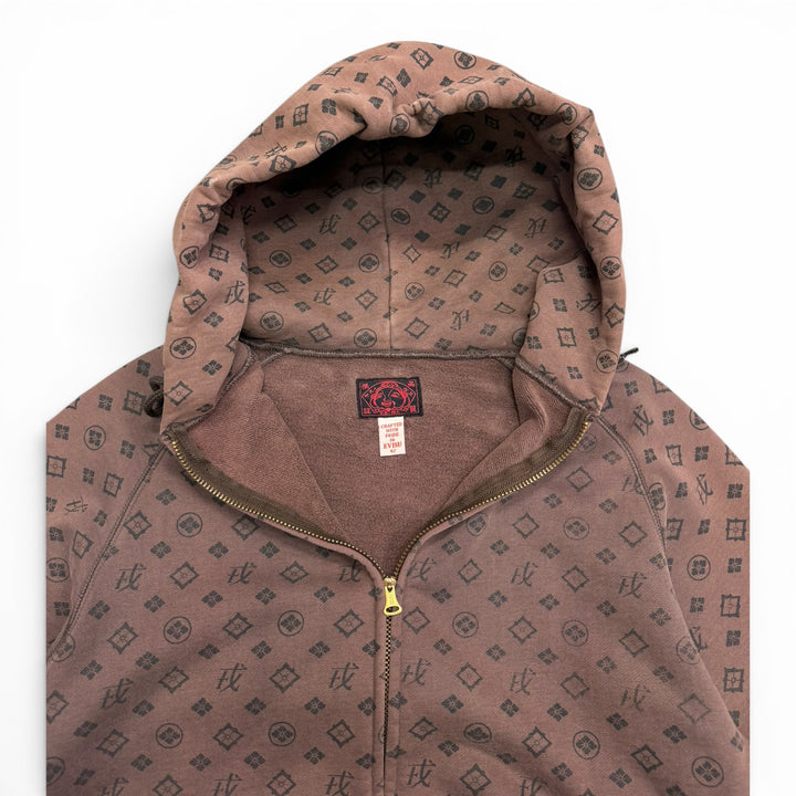 Evisu Monagram Pattern Pullover Hoodie Brown (L)