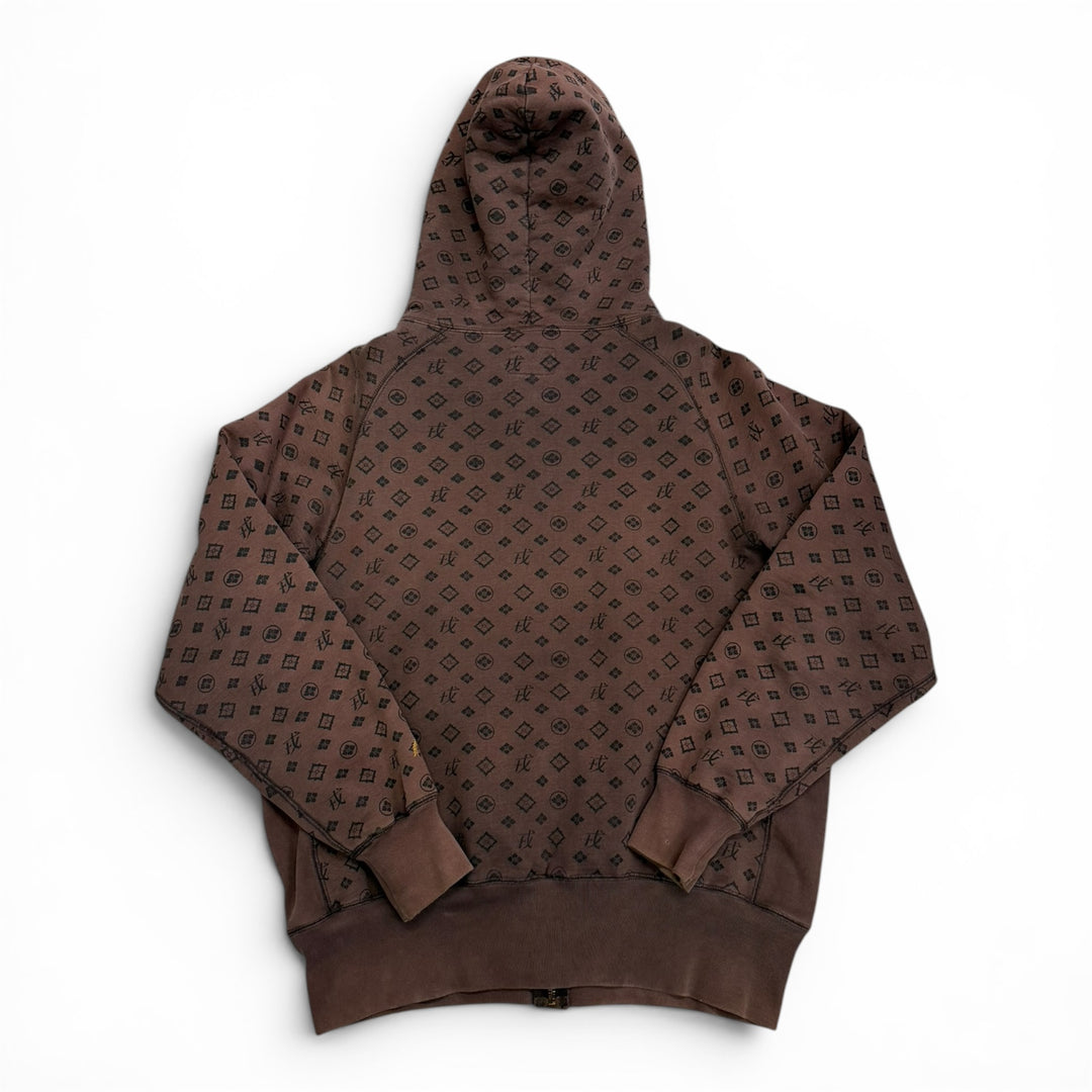 Evisu Monagram Pattern Pullover Hoodie Brown (L)