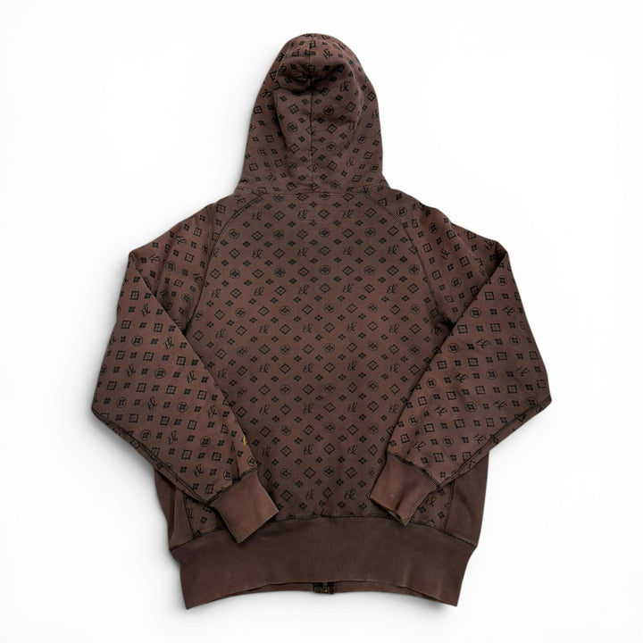 Evisu Monagram Pattern Pullover Hoodie Brown (L)
