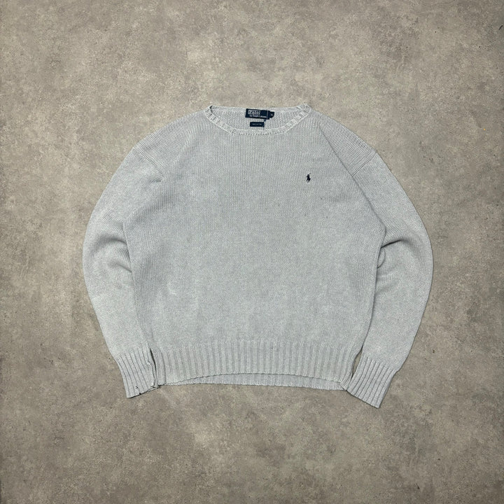 Vintage Polo Ralph Lauren Grey Heavy Knitted Sweater (XL)