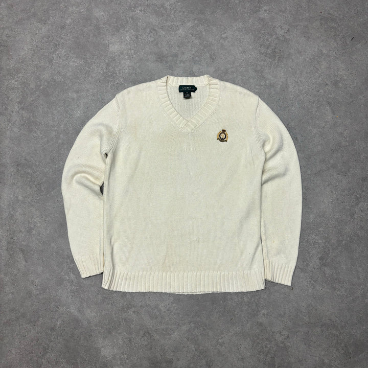 Vintage Lauren By Ralph Lauren Cream Heavy Knitted Jumper (M)