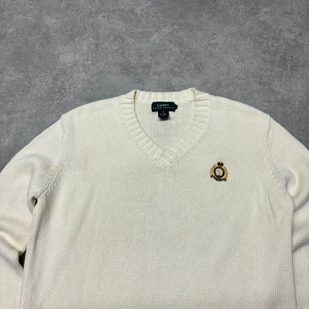 Vintage Lauren By Ralph Lauren Cream Heavy Knitted Jumper (M)